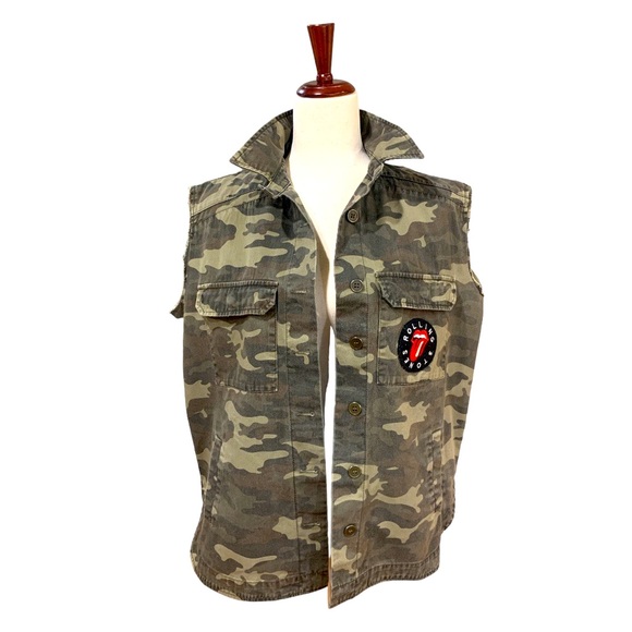 FOREVER 21 Rolling Stones Tour 1978 Camo Utility Vest Size M - Picture 2 of 11